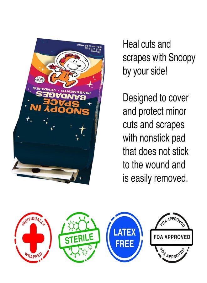 GAMAGO Peanuts Adhesive Bandages - 18 Self-Adhesive Bandages for Kids, Parents & Snoopy Fans, Sterile, Latex-Free, Easily Removable, Ideal Snoopy Gifts for First Aid Kits - Snoopy in Space - Image 3